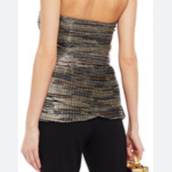 Rebecca Vallence Bellagio Strapless Lame Metallic Flared-Leg Jumpsuit. Sz 6 - Picture 3 of 10